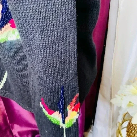 Vintage Black Storybook Knits Dreams of Paradise Embroidered Cardigan Sweater - Picture 4 of 7